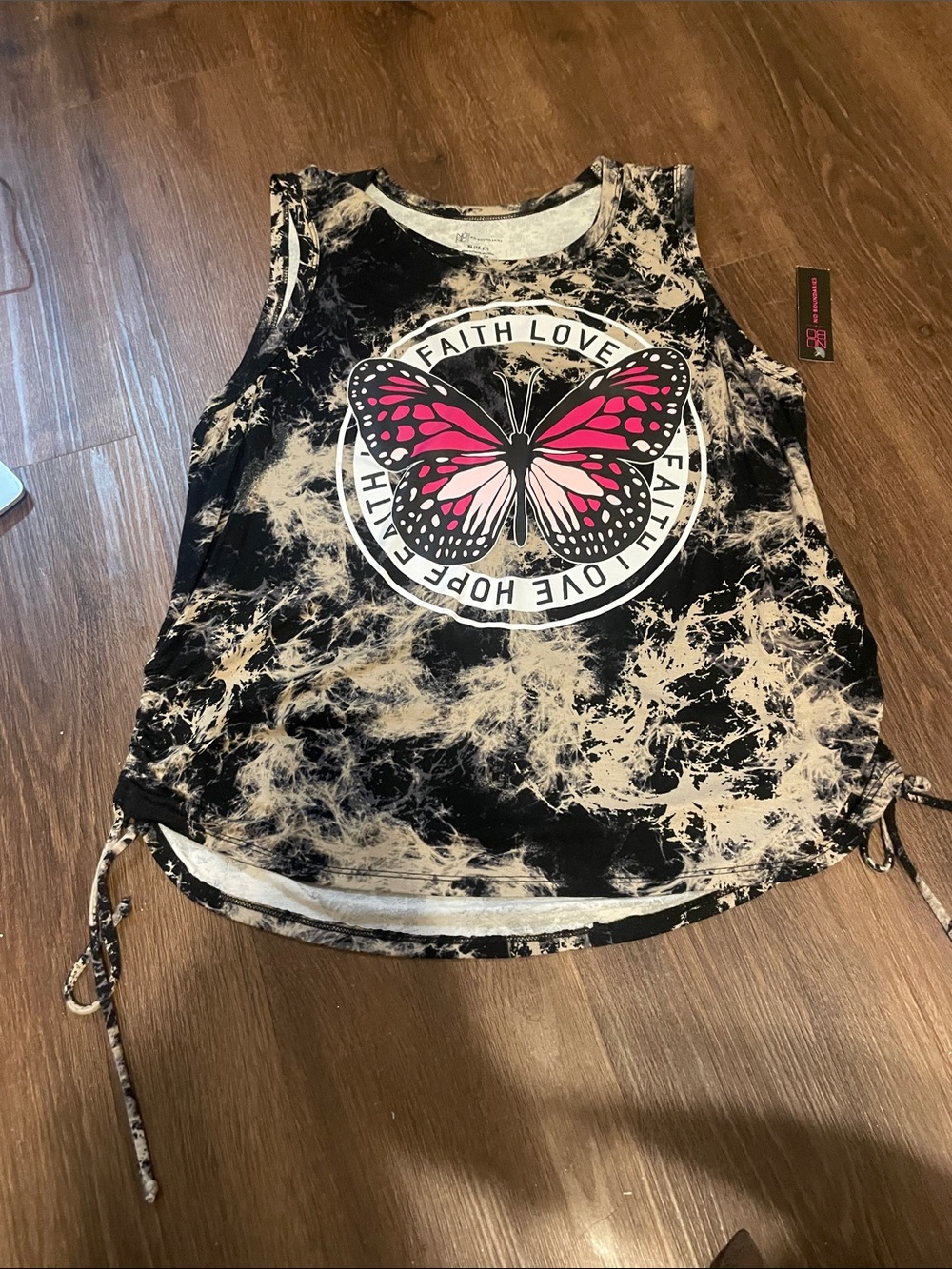 NWT No Boundaries Black & Pink Tie-Dye Butterfly Tank with ties on sides